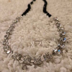 NWOT Long Faceted Jet Beads + Rhinestones Necklace